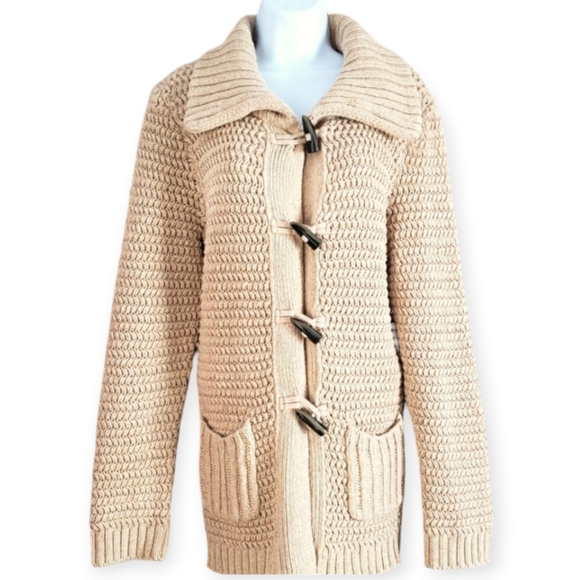 NWOT Talbots tan open weave toggle closure wool blend coat Womens Medium - Picture 1 of 7